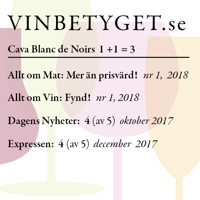 Vin betyg:  Cava Blanc de Noirs 1+1=3  (art nr 7610)