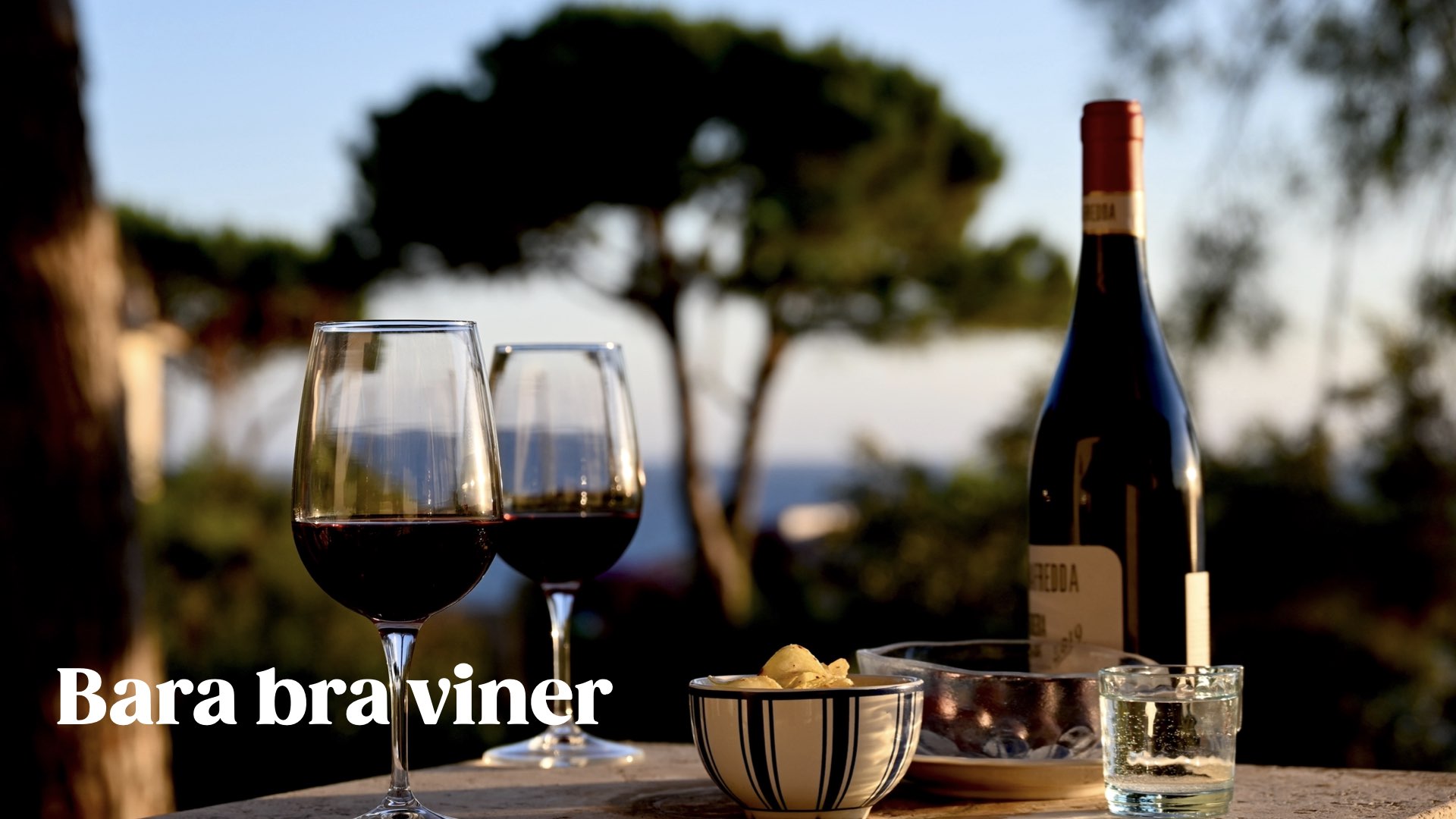 Rött vin på en terass vid Medelhavet 