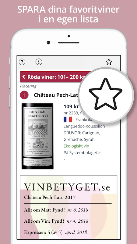 Vinbetygets vin app: Smart funktion– spara dina favoritviner i en lista