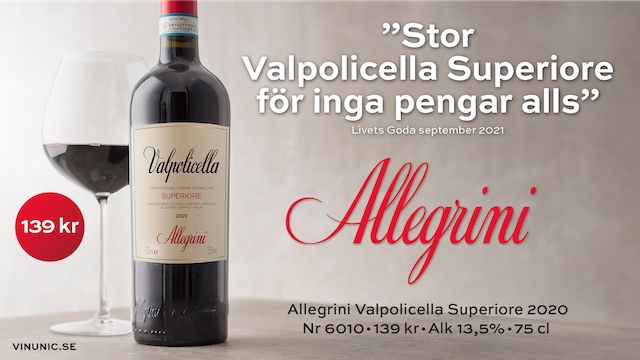 Vin från Italien- Rekommenderas: Allegrini Valpolicella 139 kr 