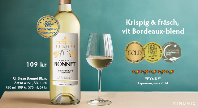 Vitt vin Bordeuax, rekommenderas: Chateau Bonnet 109 kr