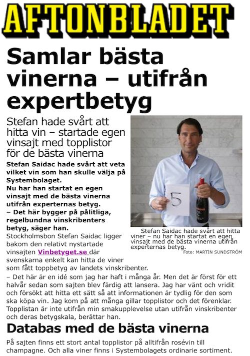 Aftonbladet intervjuar Vinbetyget.se om vintips